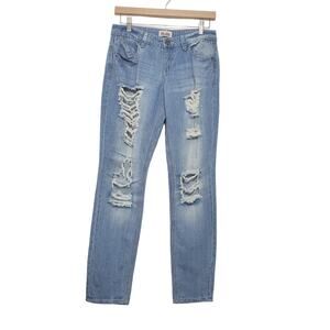 Mudd | Distressed Trashed Skinny Jeans Fade Wash Flap-Look Back Pockets